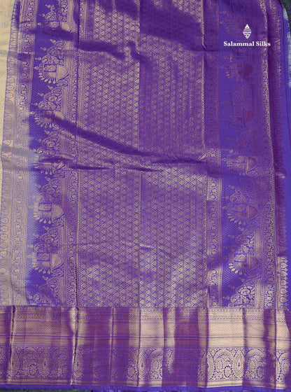 Bridal Semi Silk Saree - Cream Colour Body With Contrast Violet Evening Morning Border