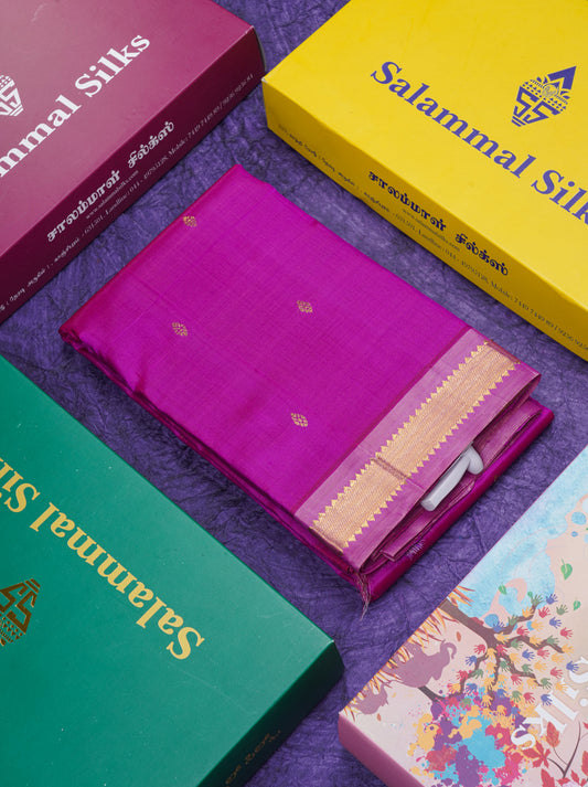 Beautiful Magenta Pink Pure Kanjivaram Silk Saree With Lavender Traditional One Side Borde