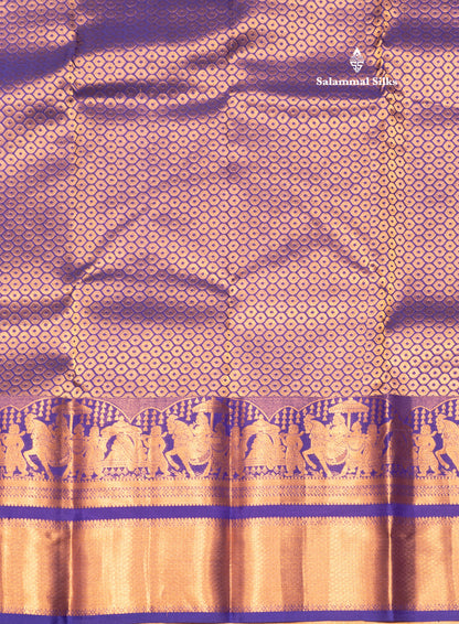 Dual Tone Violet & Green Colour Pure Kanjivaram Silk Saree with Pallakku Border