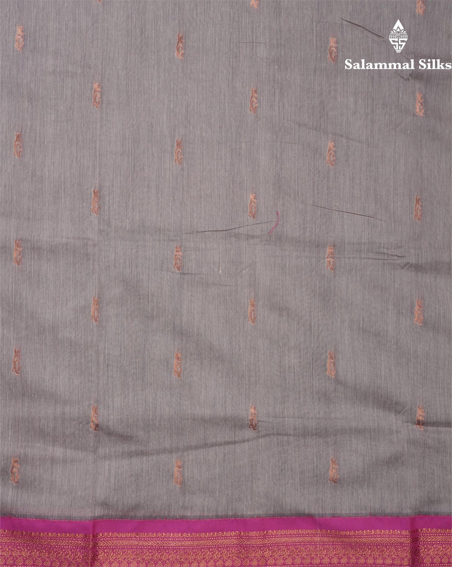 Light Grey Kalyani Cotton Saree With Contrast Pink Border