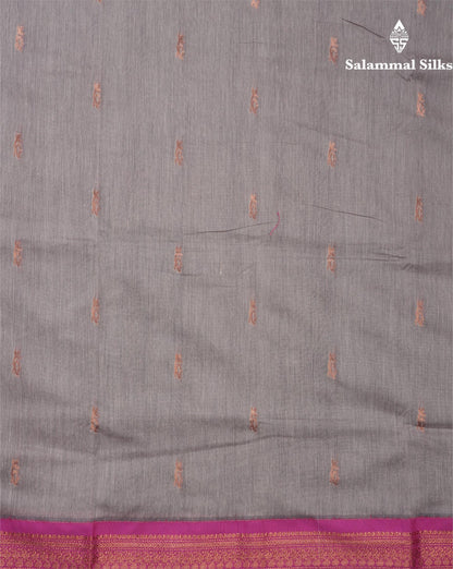 Light Grey Kalyani Cotton Saree With Contrast Pink Border