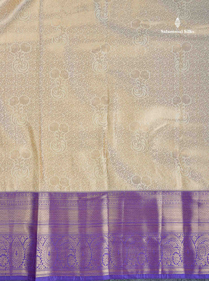Bridal Semi Silk Saree - Cream Colour Body With Contrast Violet Evening Morning Border