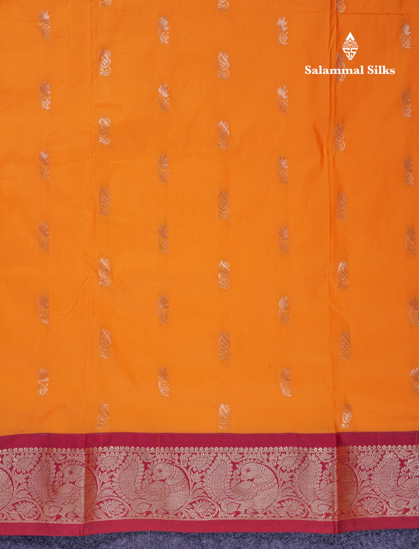 11 Yards Semi Silk Saree Mango Yellow with Contrast Maroon Traditional Border