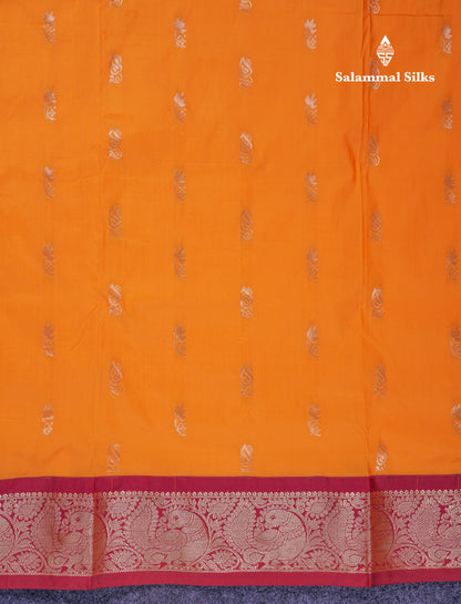 11 Yards Semi Silk Saree Mango Yellow with Contrast Maroon Traditional Border