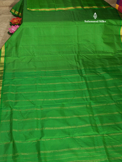 10 Yards Pure Silk Saree Tiny Zari Checks Green with Small Border