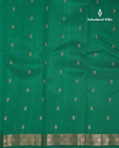 Beautiful Bottle Green Pure Kanjivaram Silk Saree With Traditional Small Border