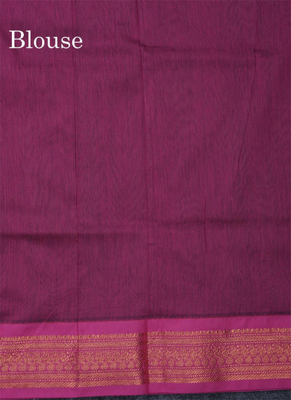 Light Grey Kalyani Cotton Saree With Contrast Pink Border