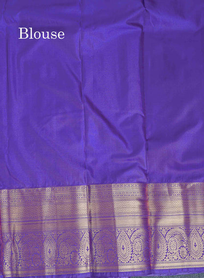 Bridal Semi Silk Saree - Cream Colour Body With Contrast Violet Evening Morning Border