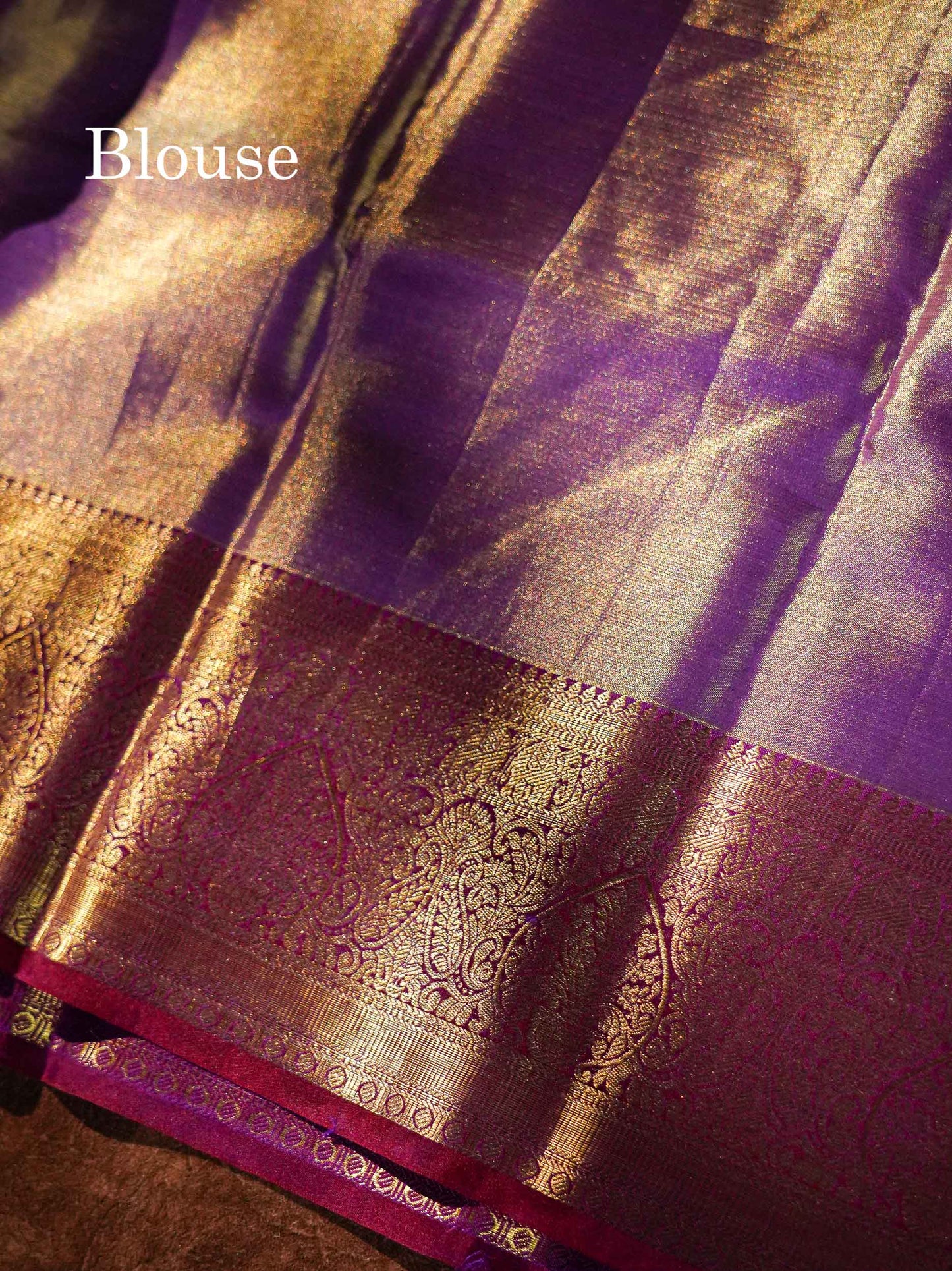 Violet Tissue Bridal Pure Kanjivaram Silk Saree With Contrast Dark Purple Traditional Border