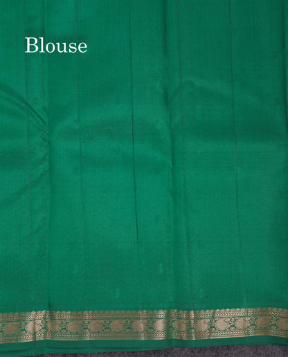 Beautiful Bottle Green Pure Kanjivaram Silk Saree With Traditional Small Border