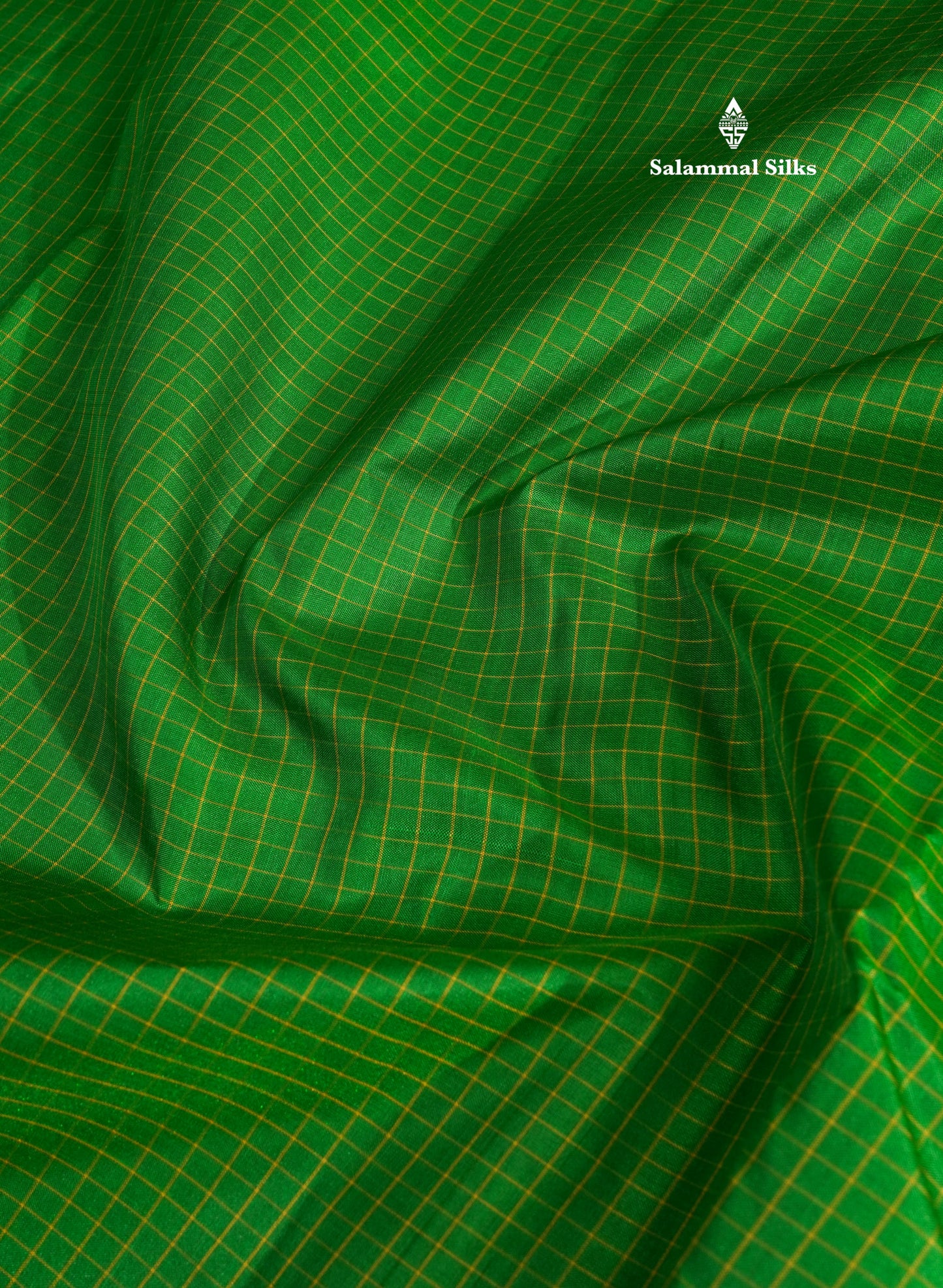 10 Yards Pure Silk Saree Tiny Zari Checks Green with Small Border