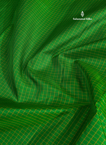 10 Yards Pure Silk Saree Tiny Zari Checks Green with Small Border