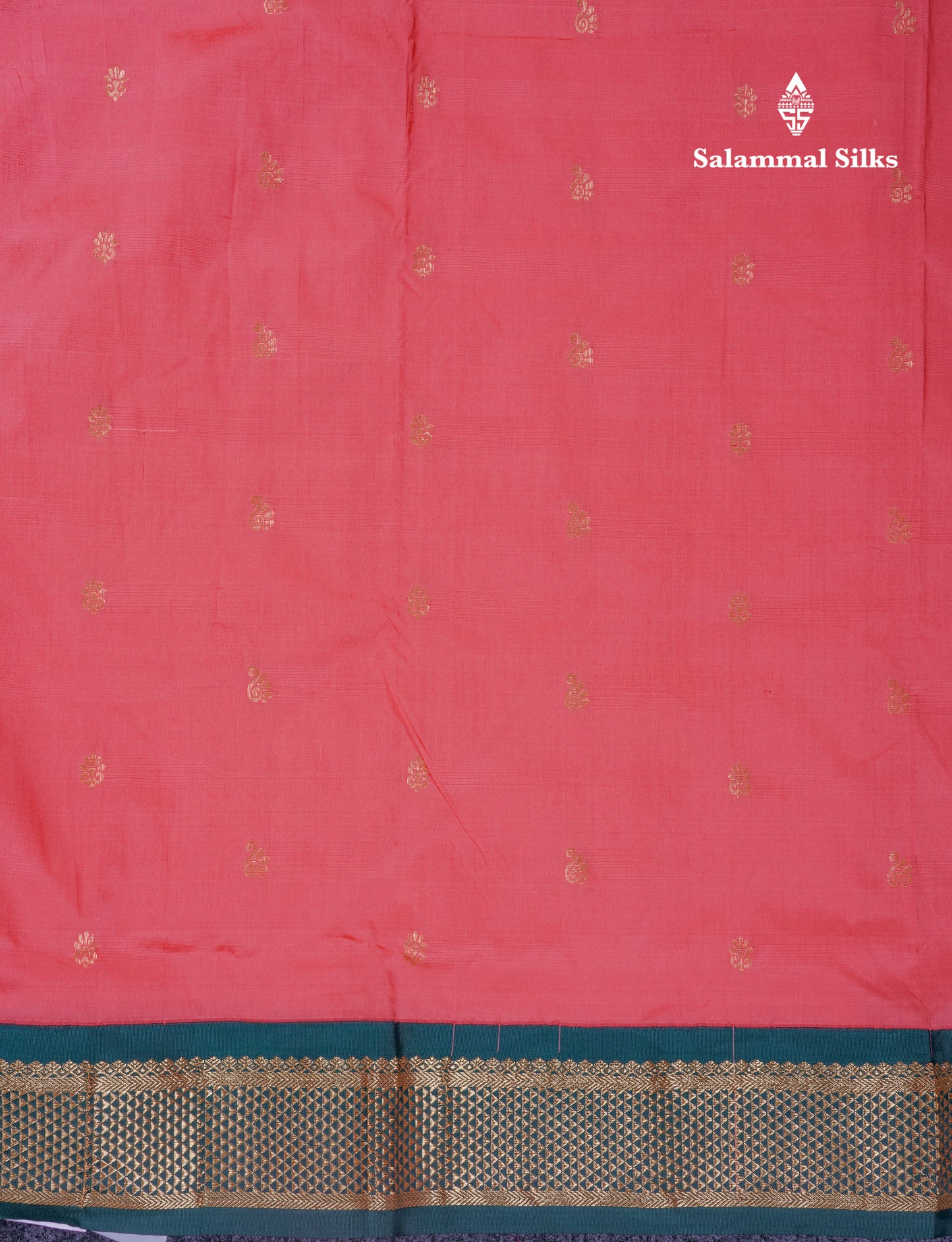 9.5 Yards Semi Silk Saree Dark Peach With Contrast Bottle Green Traditional Border