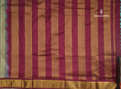 Kanjivaram Beautiful Light Ramar Blue 9Yards Pure Silk Saree With (3.5inch) MagentaBorder