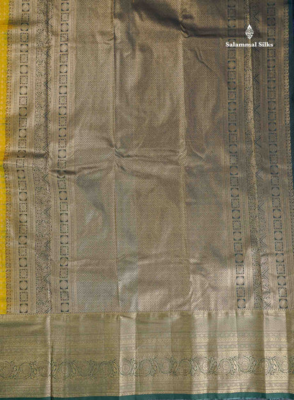 Bridal Semi Silk Saree - Mustard Yellow Colour Body With Bottle Green Evening Morning Border