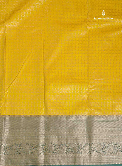 Bridal Semi Silk Saree - Mustard Yellow Colour Body With Bottle Green Evening Morning Border