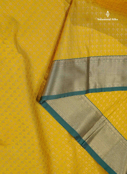 Bridal Semi Silk Saree - Mustard Yellow Colour Body With Bottle Green Evening Morning Border