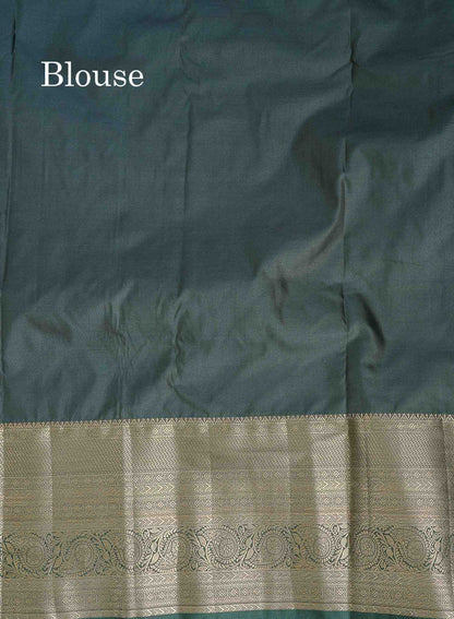 Bridal Semi Silk Saree - Mustard Yellow Colour Body With Bottle Green Evening Morning Border
