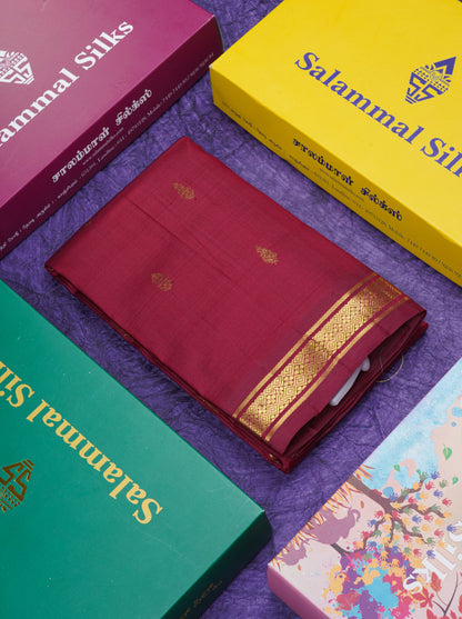 Dark Maroon Beautiful Pure Kanjivaram Silk Saree With Traditional One Side Self Border