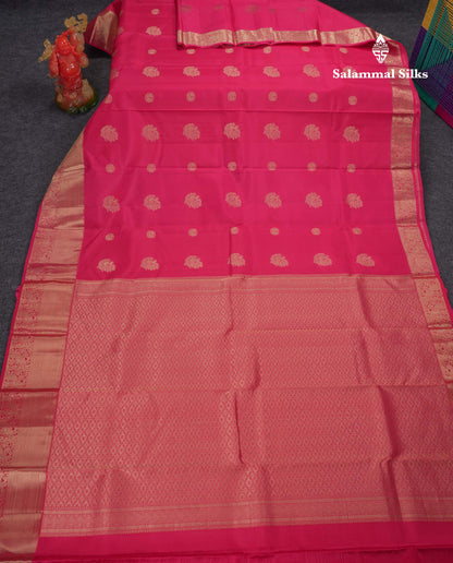 Beautiful Dual Tone Pink Pure Kanjivaram Silk Saree With Traditional Evening Morning Border