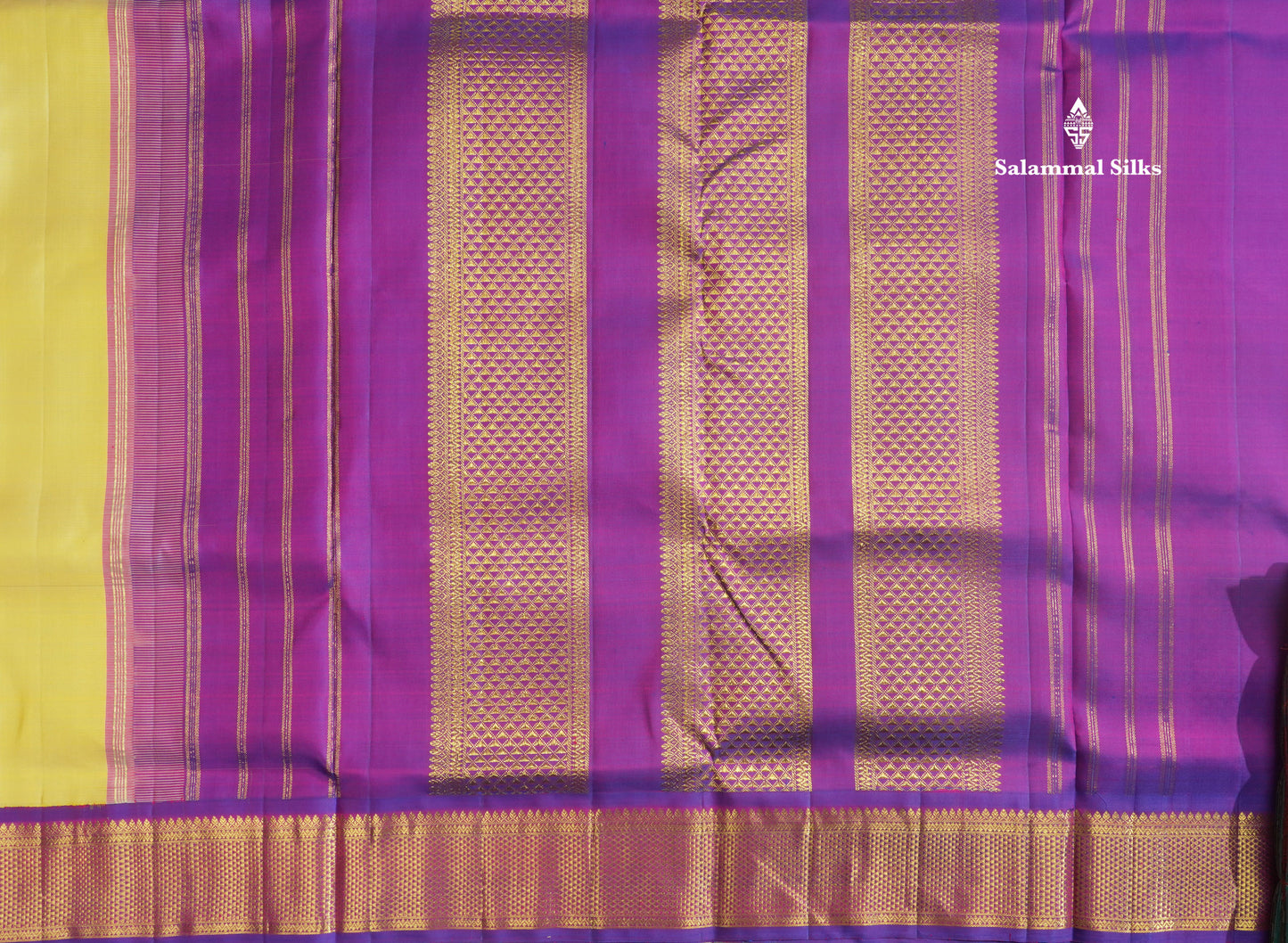 Korvai Beautiful Light Yellow 10 Yards Pure Silk Saree With (4.4 inch) Violet Border