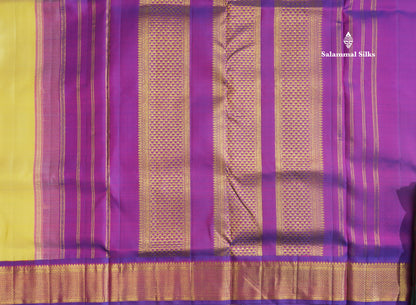 Korvai Beautiful Light Yellow 10 Yards Pure Silk Saree With (4.4 inch) Violet Border