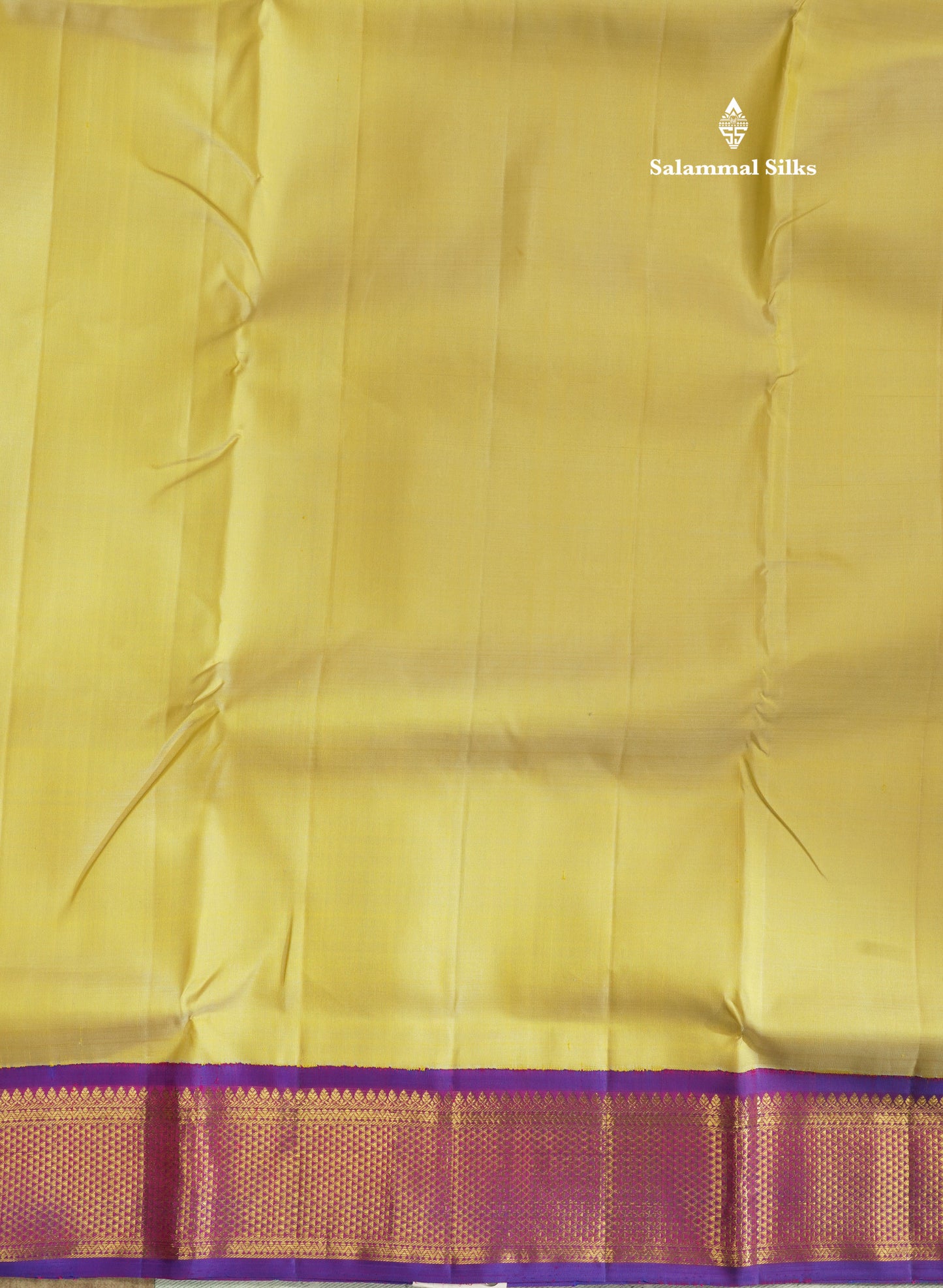 Korvai Beautiful Light Yellow 10 Yards Pure Silk Saree With (4.4 inch) Violet Border