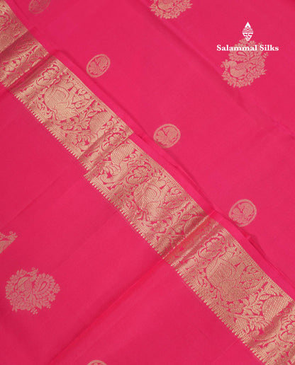 Beautiful Dual Tone Pink Pure Kanjivaram Silk Saree With Traditional Evening Morning Border