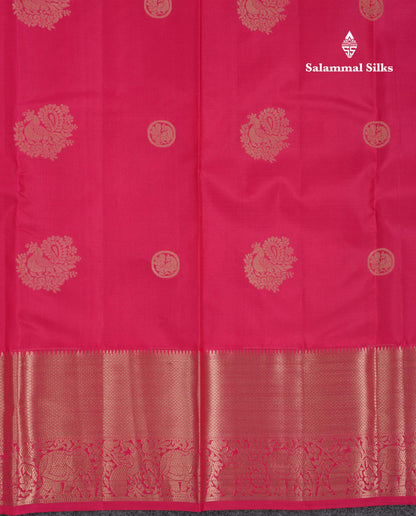 Beautiful Dual Tone Pink Pure Kanjivaram Silk Saree With Traditional Evening Morning Border