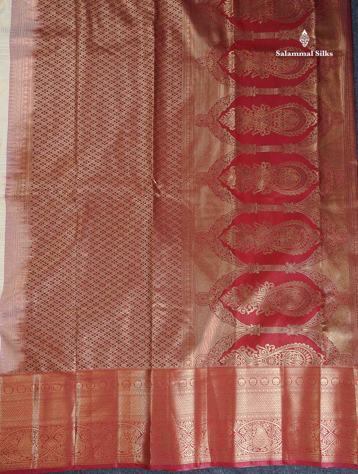 Bridal Semi Silk Saree - Cream Colour Body With Contrast Maroon Evening Morning Border