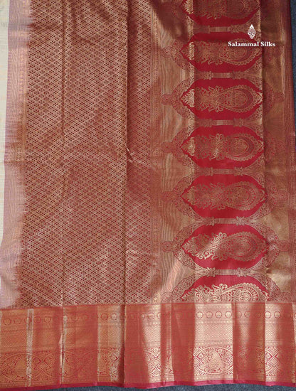 Bridal Semi Silk Saree - Cream Colour Body With Contrast Maroon Evening Morning Border