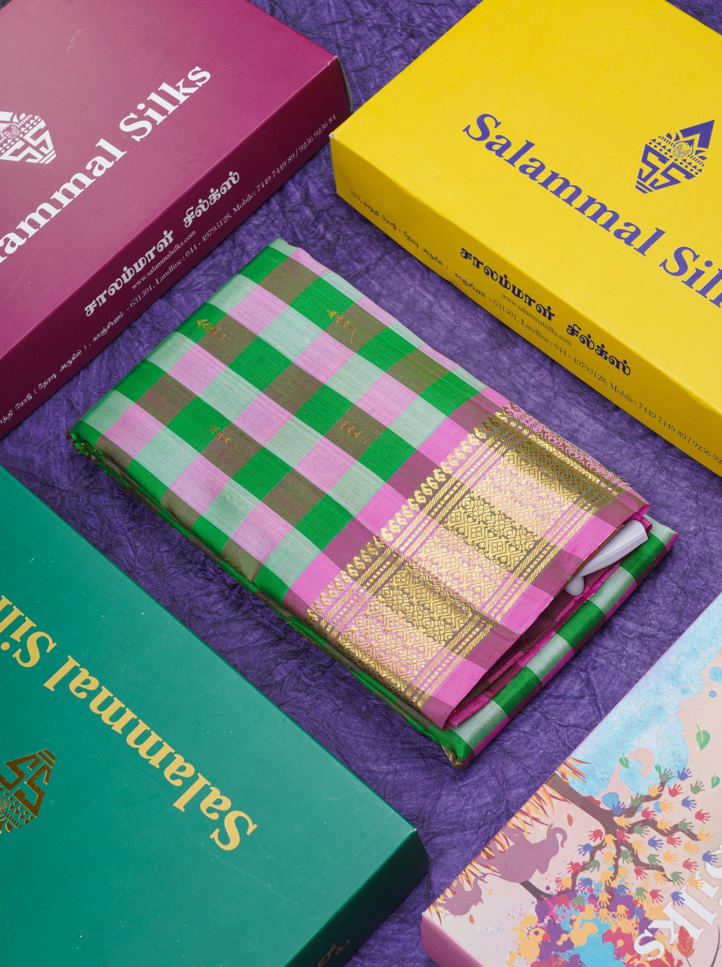 Paalum Pazhm Checks Beautiful Pure Kanjivaram Silk Saree With Traditional One Side Self Border
