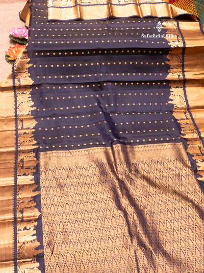 Navy Blue Colour Pure Kanjivaram Silk Saree with Pallakku Border