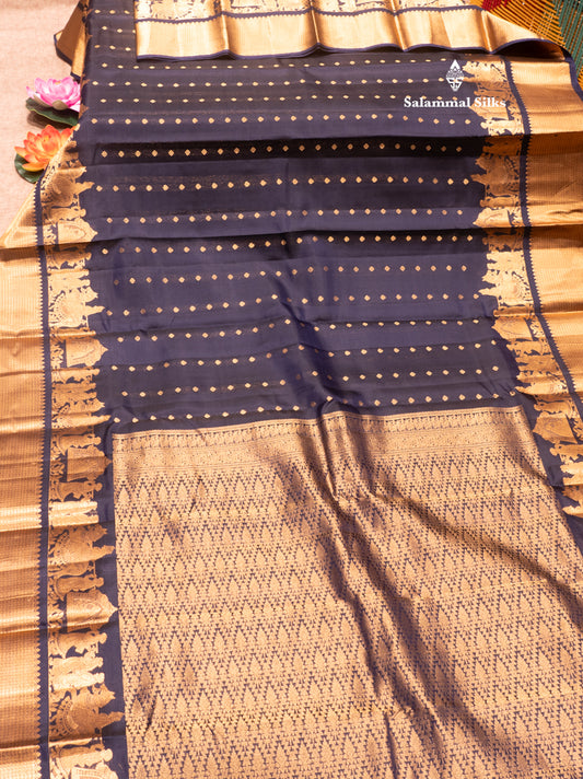 Navy Blue Colour Pure Kanjivaram Silk Saree with Pallakku Border