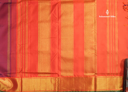 Korvai Beautiful Dual Tone Magenta 10 Yards Pure Silk Saree With (5inch) Orange Border