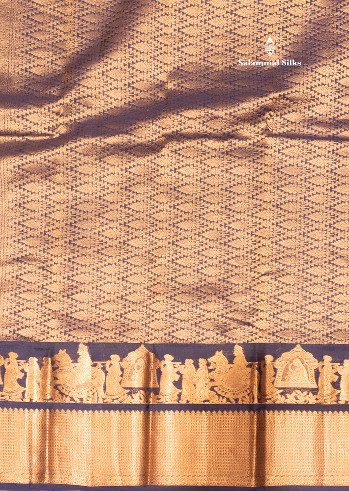 Navy Blue Colour Pure Kanjivaram Silk Saree with Pallakku Border