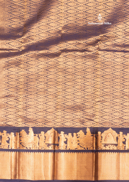 Navy Blue Colour Pure Kanjivaram Silk Saree with Pallakku Border