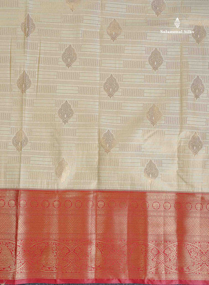 Bridal Semi Silk Saree - Cream Colour Body With Contrast Maroon Evening Morning Border