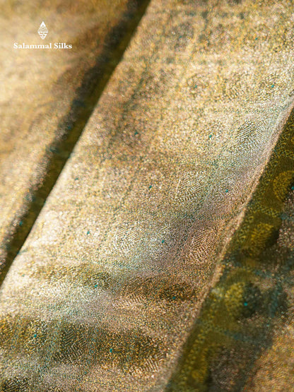 Beautiful Sapphire Blue Tissue Bridal Pure Kanjivaram Silk Saree With Contrast Peach Traditional Border