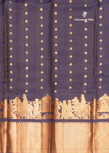 Navy Blue Colour Pure Kanjivaram Silk Saree with Pallakku Border