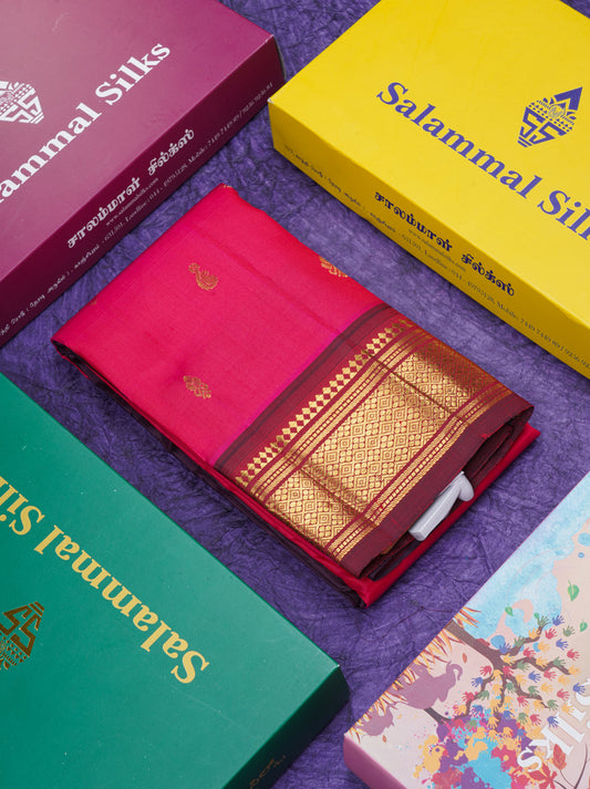 Dual Tone Pink Beautiful Pure Kanjivaram Silk Saree With Dark Maroon Traditional One Side Border