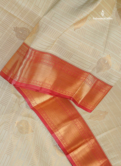 Bridal Semi Silk Saree - Cream Colour Body With Contrast Maroon Evening Morning Border