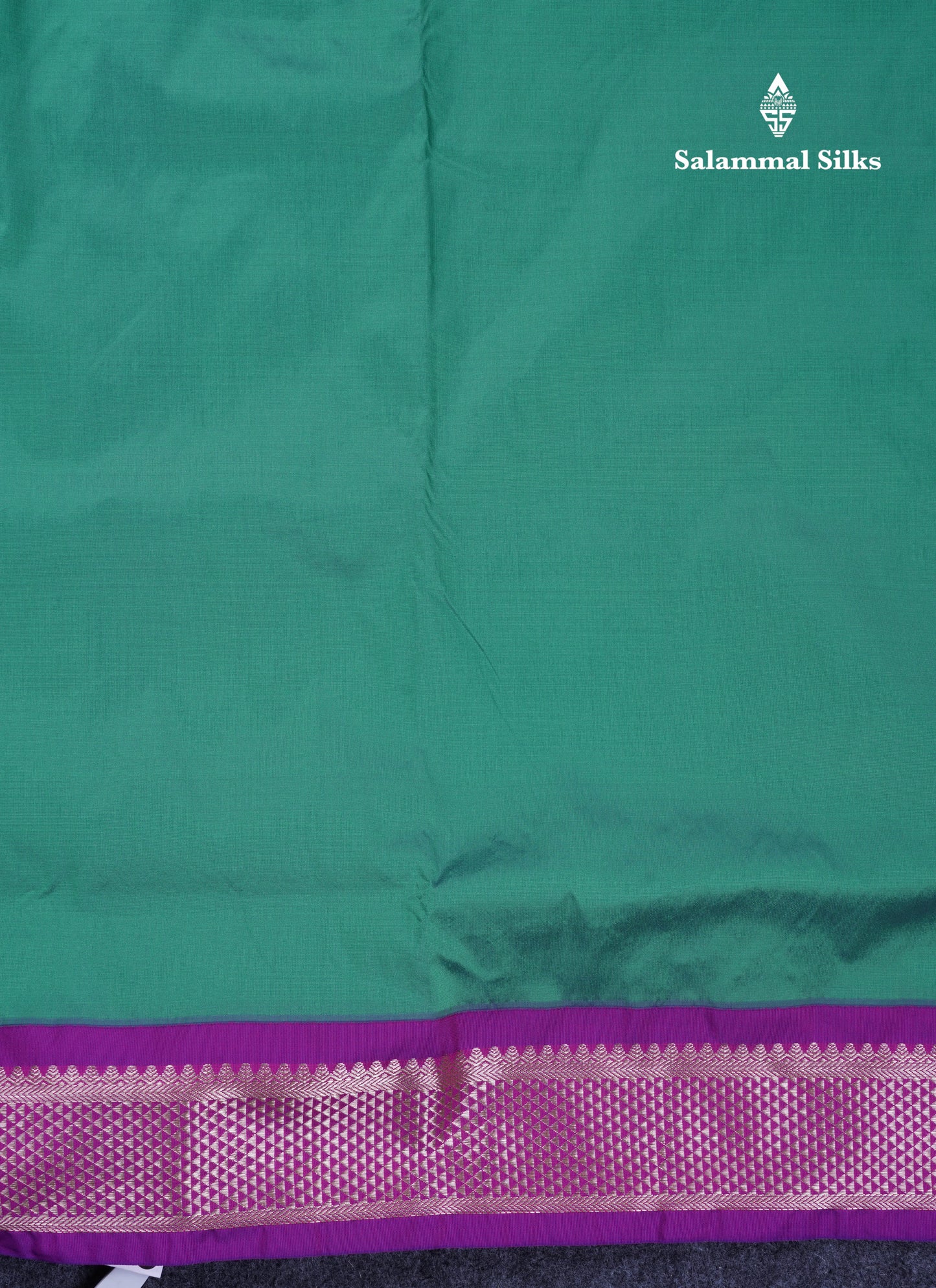 9.5 Yards Semi Silk Saree Saffire Green with Contrast Purple Traditional Border