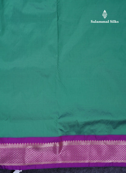 9.5 Yards Semi Silk Saree Saffire Green with Contrast Purple Traditional Border
