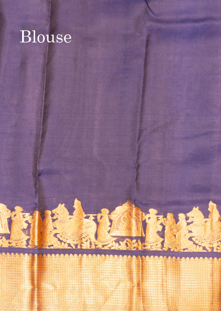Navy Blue Colour Pure Kanjivaram Silk Saree with Pallakku Border