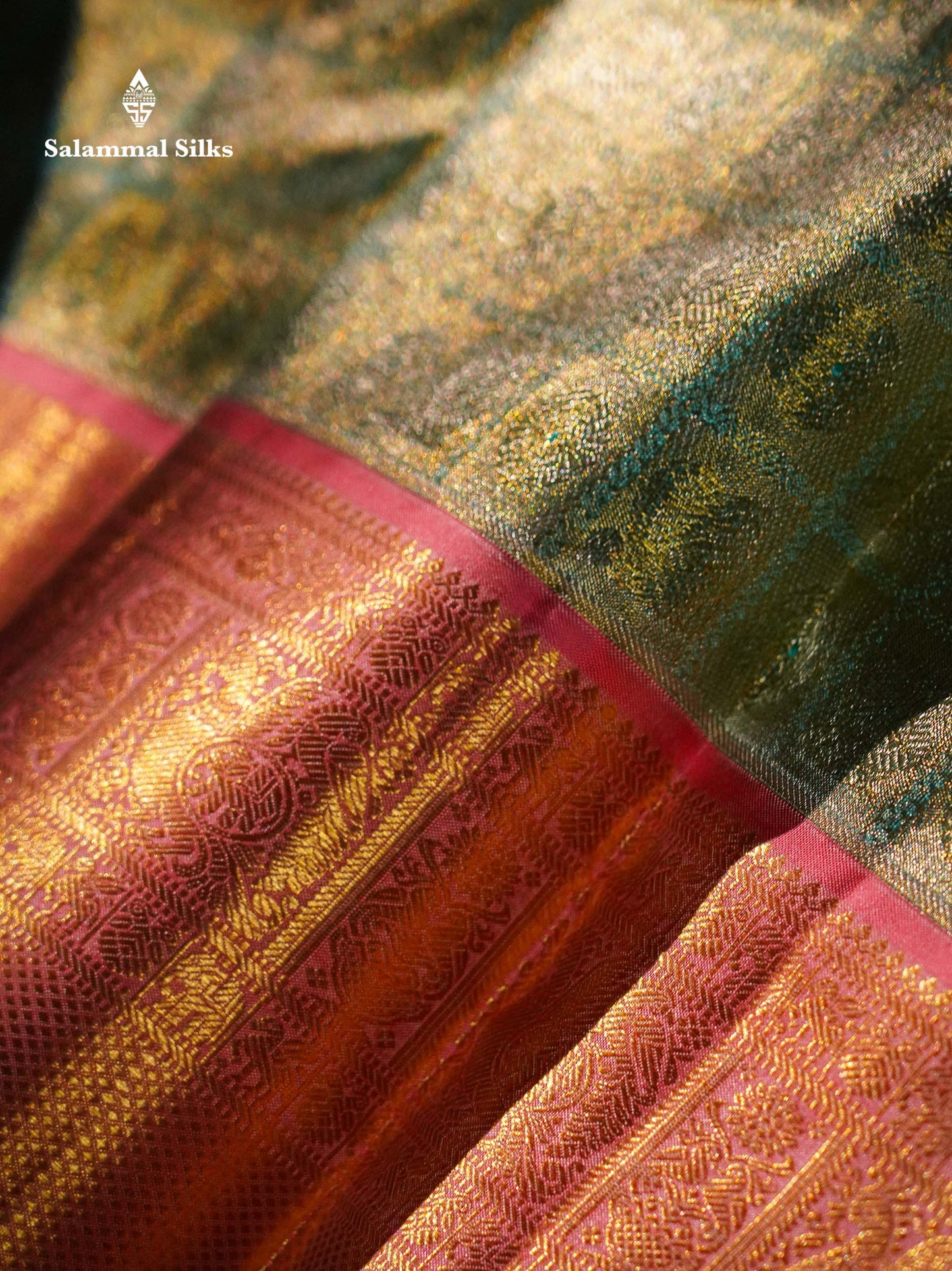 Beautiful Sapphire Blue Tissue Bridal Pure Kanjivaram Silk Saree With Contrast Peach Traditional Border