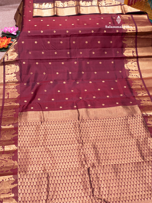 Maroon Colour Pure Kanjivaram Silk Saree with Pallakku Border