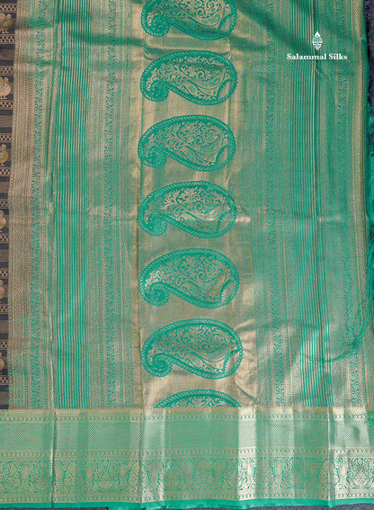 Bridal Semi Silk Saree - Black Colour Body With Contrast Saffire Green Evening Morning Border