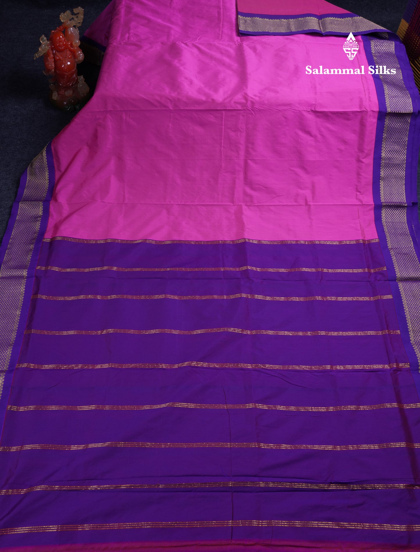 9.5 Yards Semi Silk Saree Magenta Pink With Contrast Violet Traditional Border