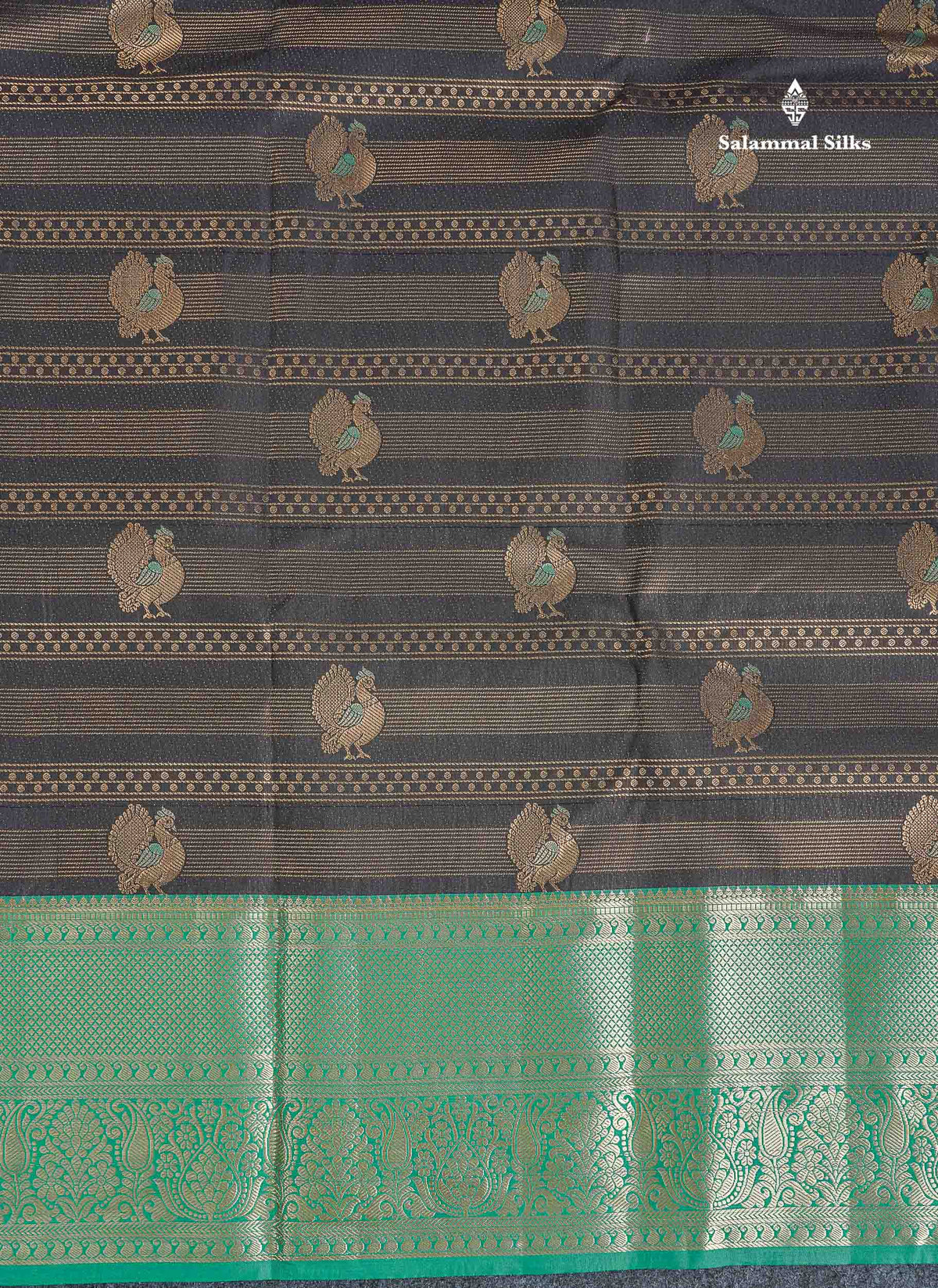 Bridal Semi Silk Saree - Black Colour Body With Contrast Saffire Green Evening Morning Border